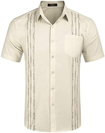 Мъжки Бельо Риза COOFANDY с Къс ръкав, Кубински Плажни Блузи, Ризи Guayabera С Джобове