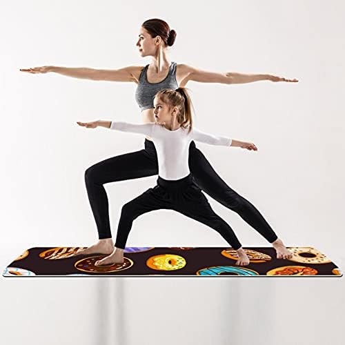 Дебел нескользящий постелката за йога и фитнес 1/4 с шоколадов принтом Donuts за практикуване на Йога, Пилатес и фитнес на пода (61x183 см)