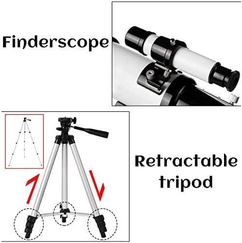 Телескоп Преносим 336X Пътен телескоп 300 мм Астрономически рефрактор със статив и визьор за наблюдение на Луната и Планетата