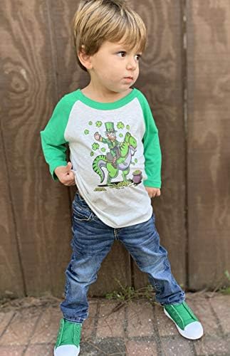 Детска и Младежка Тениска с Динозавром Лепреконом на Деня на Св. Патрик или Бейзболна фланелка с ръкав Raglan 3/4 за момчета или Момичета