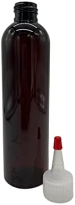 6 Опаковки по 8 унции - Пластмасови бутилки Amber Cosmo – Natural Yorker с Червени връхчета - за Етерични масла, Парфюмерия,