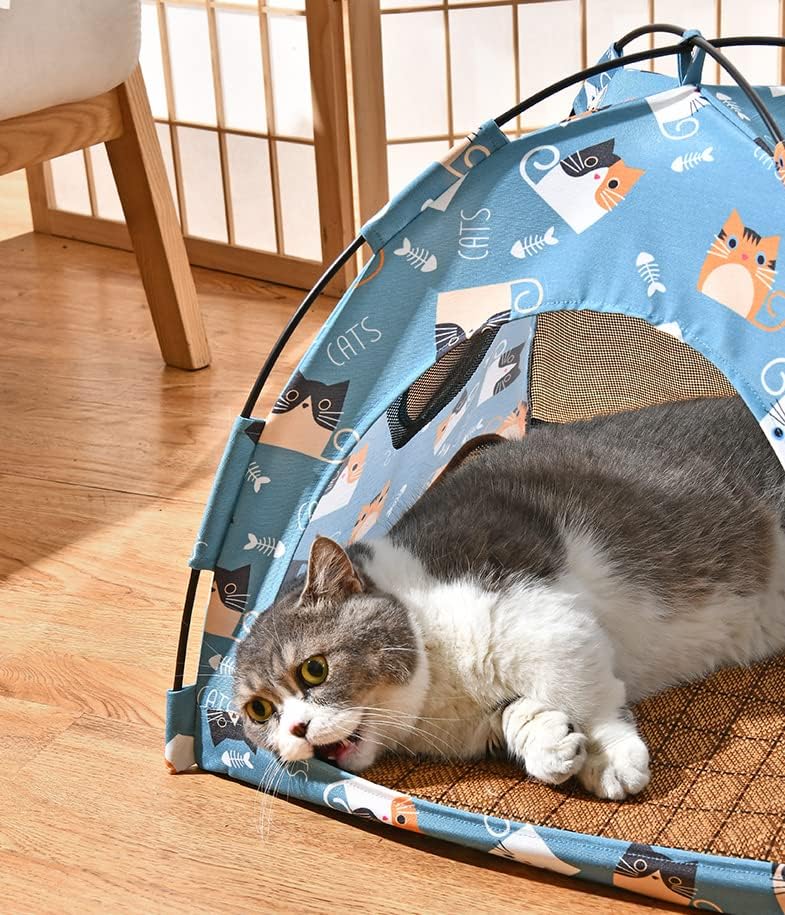 VEDEM Сгъваема Палатка-Вигвам за котки в затворени помещения, Легло за домашни любимци, Палатка за нощуване на Открито за Малки Кучета или Котки (Малка, Синя)