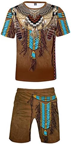 Мъжки спортен костюм индианци Honeystore с Къс ръкав и Къси панталони за джогинг