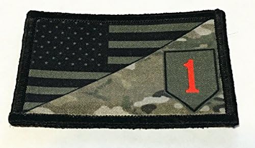 Пълноцветен знаме на 1-ва пехотна дивизия на САЩ, нашивка на духа, тактическа военна. Кука и контур, 2x3 Произведено