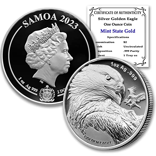 2023 Самоанская Сребърна монета от серията Golden Eagle с тегло 1 унция, Лъскава, без лечение (в капсули), със