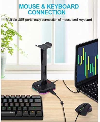 ZJHYXYH RGB Поставка за слушалки с 4 USB 2.0 ВЪЗЕЛ Държач за Слушалките за Геймъри, Компютърни Игри PC Маса (Цвят: OneColor)