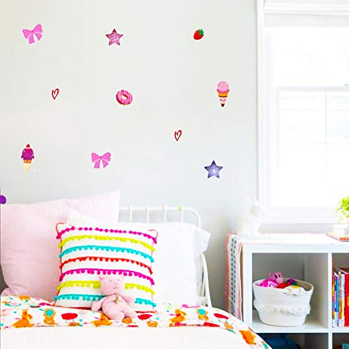 Стикер за стена DrCor JoJo за Пролетния Декор Спални Момичета, Подвижни Розови Етикети с Бантиком от Сладолед и Ягоди Пончиком