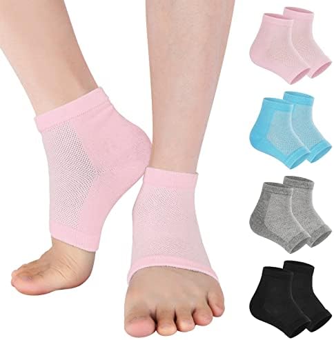 Чорапи за възстановяване на напукани пети Vaincre - 4 двойки от Овлажняващи Чорапи за сухи крака с пукнатини, Гел чорапи за лечение на напукани пети, Спа Овлажняващи Чор