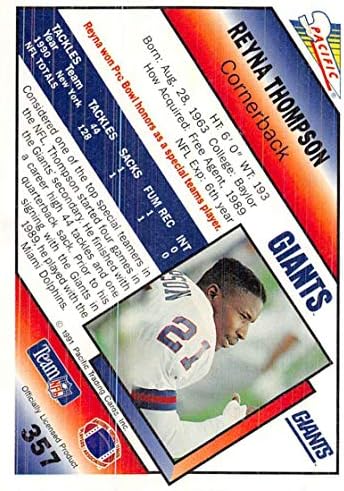 1991 Pacific Football 357 Рейна Томпсън Ню Йорк Джайентс Официалната Търговска картичка NFL
