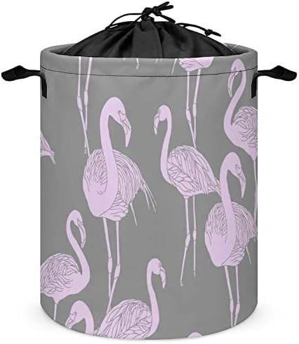 Лилаво Фламинго, свободно стояща Кошница за дрехи, Сгъваема Голяма Кошница за дрехи с удобни за носене подплатени