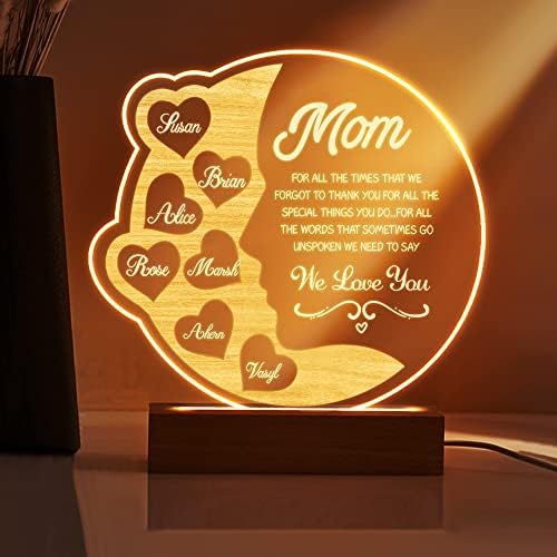 Подаръци за Деня на Майката, за майка от Дъщеря си и Сина Персонализирани нощна светлина с Имената на Семейство и деца,