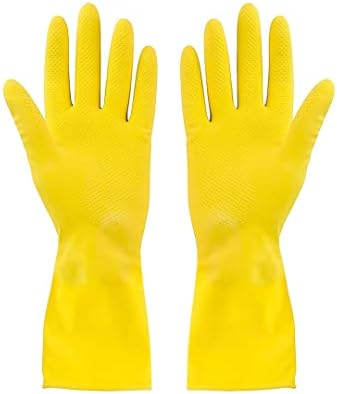 3 Двойки на многократно жълти ръкавици за миене на съдове и домакински изделия от латекс с памучна подплата