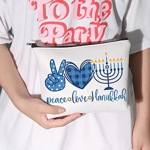 LEVLO Косметичка за грим Happy Hanukkah Идея Еврейски подаръци Peace Love Hanukkah Косметичка с Цип За приятелите и Семейството