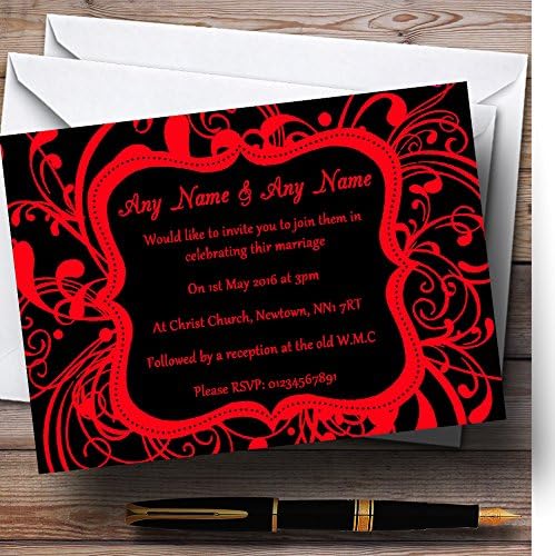 Персонализирани Сватбени Покани в черно и Червено стил Завъртете Deco