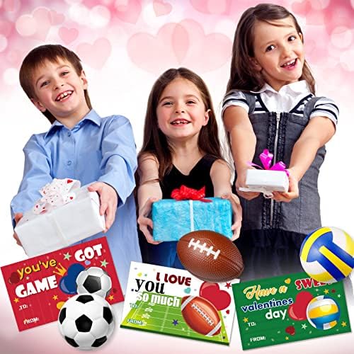 24 Опаковки за Подаръци за Свети Валентин за деца, Картички за Свети Валентин със Спортни топки, Мини-Топки