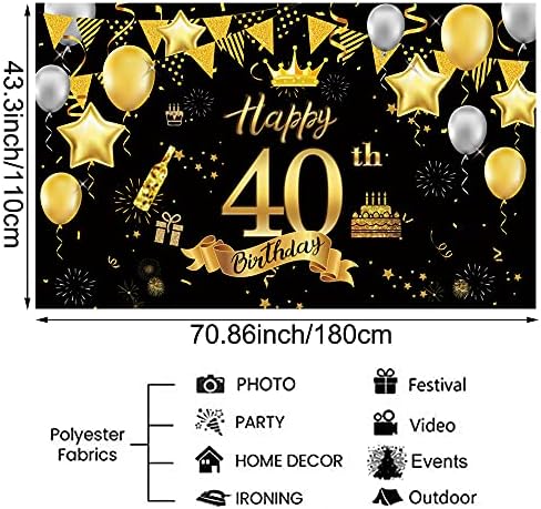 Mocossmy С 40-ти Рожден Ден на Фона на Банер Украса За Партита, Много Голям Черен Златен Плакат честит Рожден
