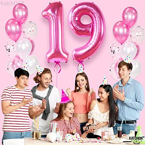 KatchOn, Ярко Розово 19 балон с номер 40 инча | Ярко Розово 19 балони на рожден ден | Розови 19 балони, Украса на 19-ти рожден