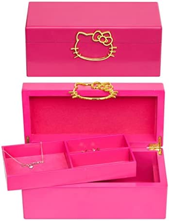 Здравейте Кити Санрио златна значка розов лак дървена кутия за бижута кутия за бижута с накладки от велур официално лицензиран