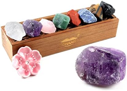 Комплект камъни за Чакрата vuUUuv - Естествен необработен камък и Лечебни кристали Thumb Worry Stone за лечение, Медитация,