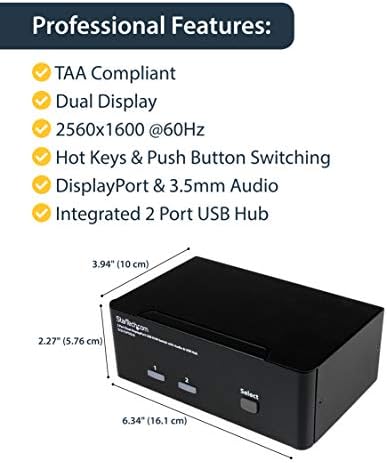 StarTech.com Двухмониторный KVM switch DisplayPort - 2 порта - Хъб USB 2.0 - Аудио и микрофон - Ключ DP KVM (SV231DPDDUA) и 6-крак кабел 4-в-1 DisplayPort, USB KVM Switch с аудио и микрофон