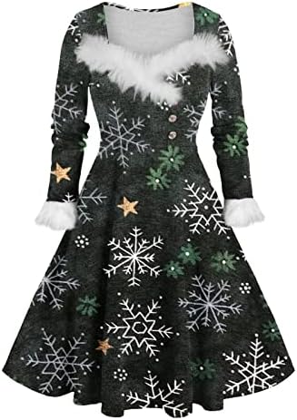 Коледни рокли за Жени, Пушистое на Макси рокля с Дълъг Ръкав, един Коктейл Рокля Трапецовидна Форма за Празнични