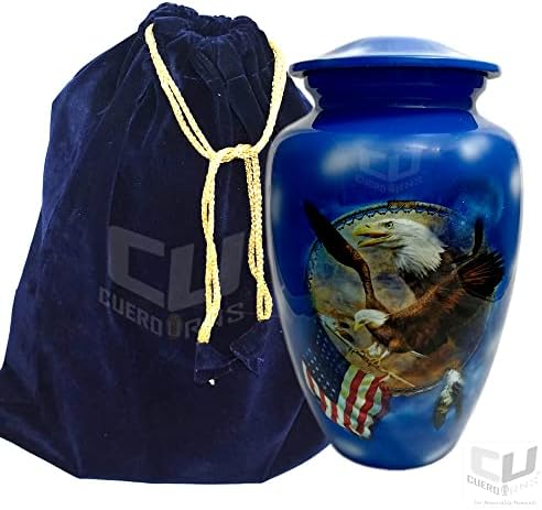 УРНА CUERO Flying Eagle Флаг на САЩ Синя Кремационная Урна за Човешкия Пръст - Погребална Урна за Възрастни Мъже