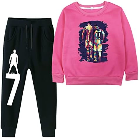 UMocan/ Детска Тениска Унисекс с кръгло деколте и Панталони за джогинг - Комплект спортни Костюми Кристиано Роналдо с дълъг