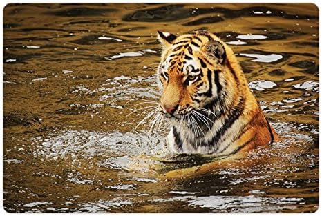 Преносимото подложка за животни за храна и вода, Голяма котка Савана, Тигър в ивица с принтом Езеро за плуване,