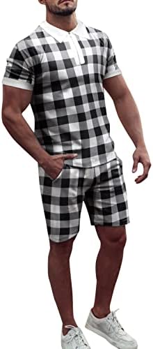 UBST/Летен Мъжки Комплект дрехи от 2 теми, Изпъстрен Polo Ризи с къс ръкав, Изпъстрен Шарени къси Панталони, хавлии за Плаж,
