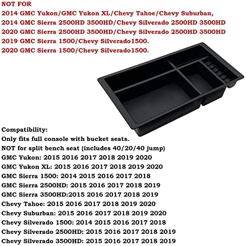 Органайзер за централната конзола EVTIME, съвместим с Chevy Yukon Tahoe Suburban 2015-2020 година на издаване Silverado и GMC Sierra 2014-2018 година на издаване, Аксесоари за тави, Подлакътник За с