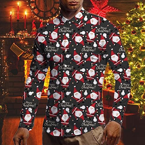 XXBR Коледни Ризи за мъже, Забавна Коледна Бизнес Ежедневни Риза с Принтом Дядо Коледа и Снежен човек копчета и Отложным