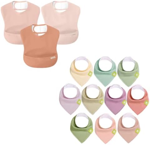KeaBabies 3 опаковки непромокаеми бебешки нагрудников за хранене и 10 опаковки, органични бебешки bandhan - Слюнявчиков -
