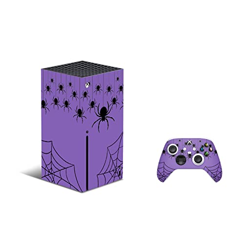 ZOOMHITSKINS Съвместим за Xbox Кожата серия X, Калъф за кожата серия X, Черно и лилаво Паяк на Хелоуин, умен,