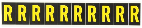 Винил помощ Брейди 7897-R, чувствителен на натиск (B-946), 1 15/16 , жълти на черни номера и букви, с надпис R (1 на
