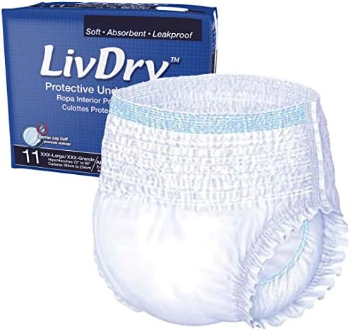 Бельо LivDry за възрастни при инконтиненция на урината, Повишена абсорбция с комплект комфорт за една нощ - XXX-Large, Чанта
