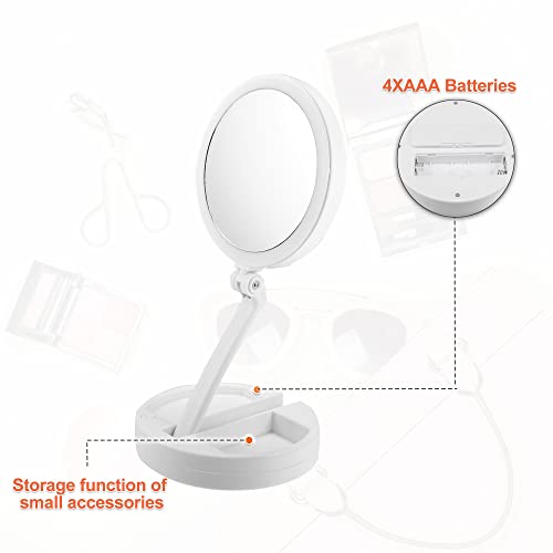 Огледало VOCOSTE с Подсветка, Тоалетен Огледало, Двустранно Увеличително Огледало, Перезаряжаемое с USB порт, Бяло