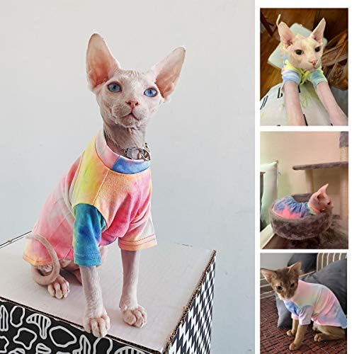 Тениска Bonaweite за Безволосых котки с Розови модел на Пролет, Лято, Есен, Дишащи Дрехи за котки, Жилетки, Ризи