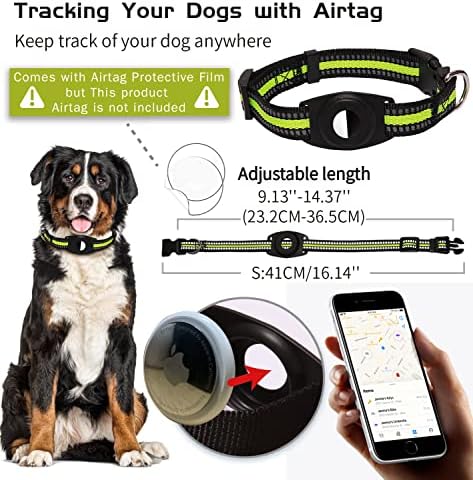 1 опаковка яка за кучета с въздушна маркирани с, съвместим с Apple AirTag, Отразяваща найлонов нашийник за кучета с водоустойчив