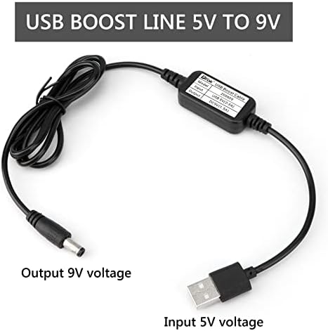 USB до 9 В, USB-голяма Конвертор DROK от 5 до 9 В, USB-кабел за постоянен ток със стъпка 5 до 9 В, Линия на регулатора на мощност 1,5 И с пристанище 5.5 мм Дължина 1.2 метра