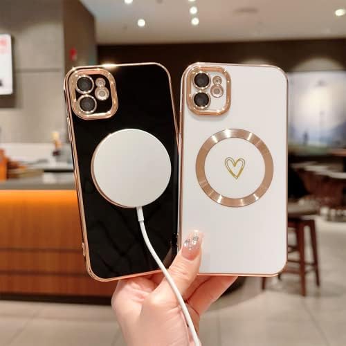 YKCZL е Съвместим с Магнитен калъф за iPhone 11, Луксозно покритие, Хубаво Сърце, Пълна Защита на обектива на камерата, Магнитен калъф за iPhone 11 за жени и Момичета-Розово-Чер