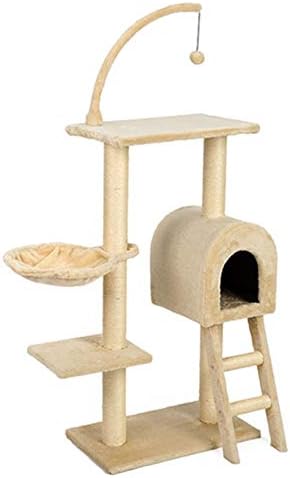 ZAQI Висока Котешка кула за 4-ма възрастни котки Кити, Бежевое Дърво с 2 платформи за домашни любимци за вътрешната хола Спални, натоварване от 90 кг (Размер: 135 см / 53 инч?