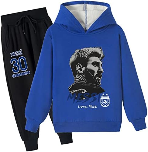 Жилетки-пуловери Zapion Boys Messi - Спортен костюм с качулка, Комплект от мека матирана толстовок и спортни панталони за деца