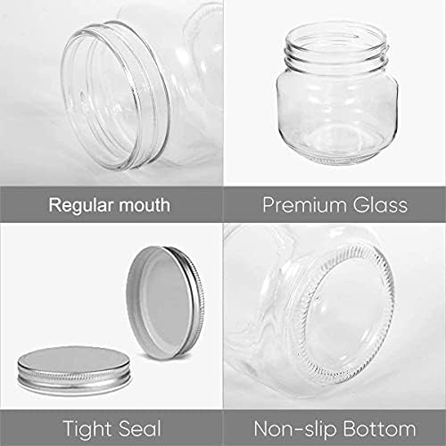 Yomarket Mason Бурканчета Regular Mouth - 8 унции Прозрачни Стъклени Буркани със сребрист цвят с метални капаци
