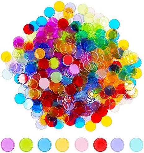 Hebayy 250 Прозрачни пластмасови маркери за броене на чипове за бинго 8 цвята (всеки е с диаметър 3/4 инча)