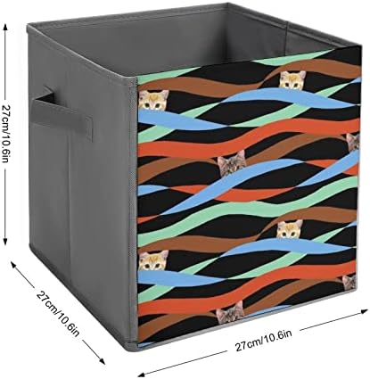Цветни Ленти Кубчета За Съхранение на Котки с Дръжки, Сгъваем Текстилен Кутии, Кошници за Организиране на Рафтовете на Шкафа
