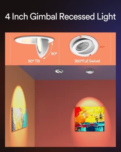 4-инчов осветяване Smart Gimbal Light + 6-инчов Тънък вградена подсветка Черен цвят