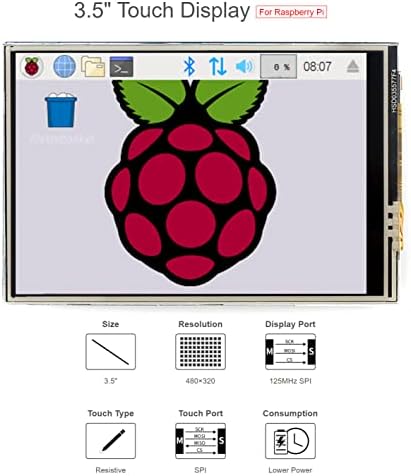 Coolwell 3,5-Инчов LCD екран с Резистивен сензорен дисплей C Сензорен екран за Raspberry Pi 4B + 4B 3Б + 3Б 2B + Zero