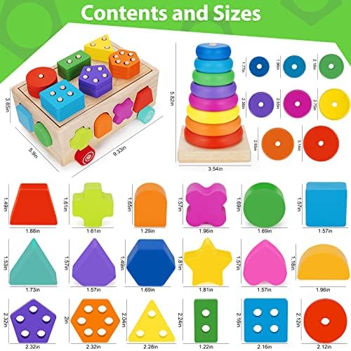 Играчки Aigybobo Montessori за деца на 1 година, Детски играчки за 12-18 месеца, Играчка за сортиране на дървени фигурки
