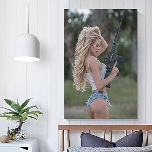 Горещо Момиче Плакати Блондинка Секси Дънки Момиче с Пистолет Стена Книги за Изкуството Картини на Платно