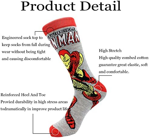 Чорапи PoiLee Мъжки Novelty Crew Socks, 5 Опаковки, Забавни Чорапи с Шарени Луд Стръмен Супергерой, Размер 10-13